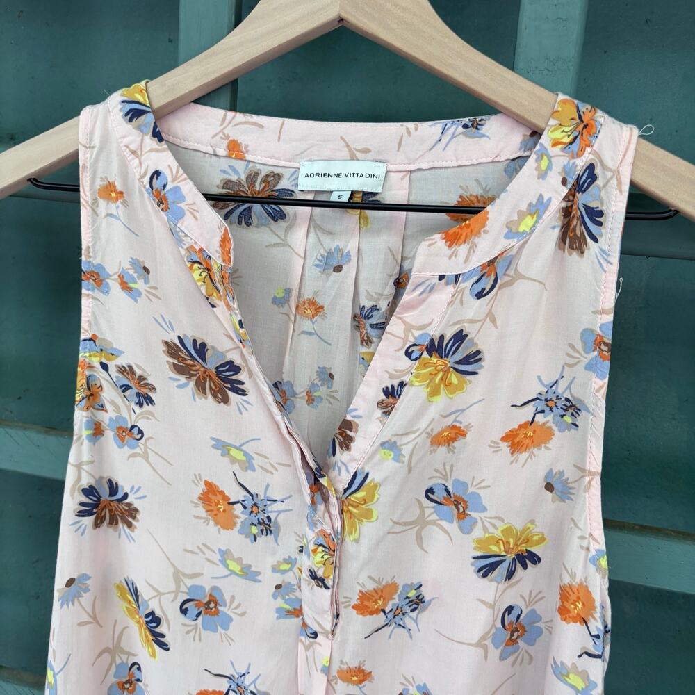 Adrienne Vittadini Pastel Sleeveless Floral Officewear Popover Blouse Top szS - Picture 2 of 5